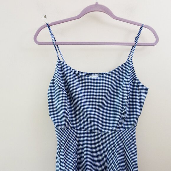 Old Navy Fit Flare Cami Blue White Gingham Smocked Summer Swing Mini Dress (L) - Picture 4 of 9